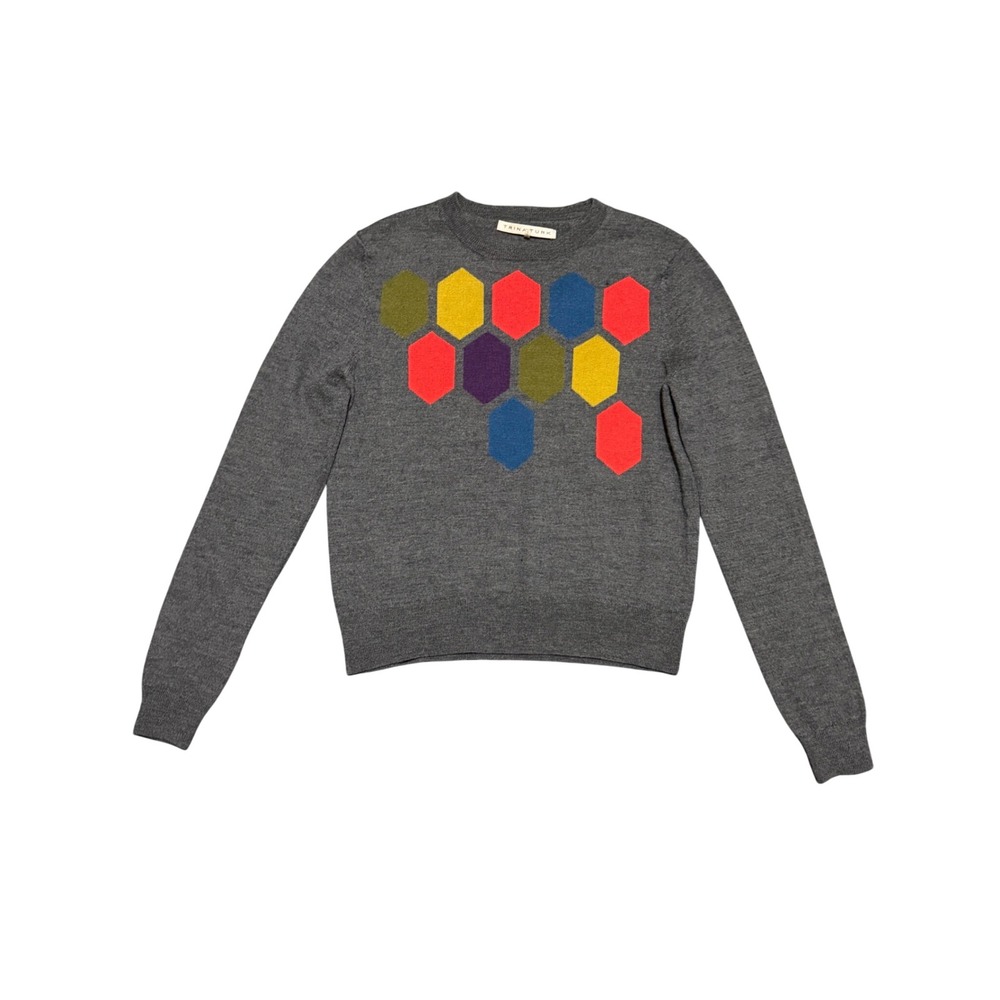 Trina Turk Merino Wool Honeycomb Intarsia Sweater Gray As seen on Glee